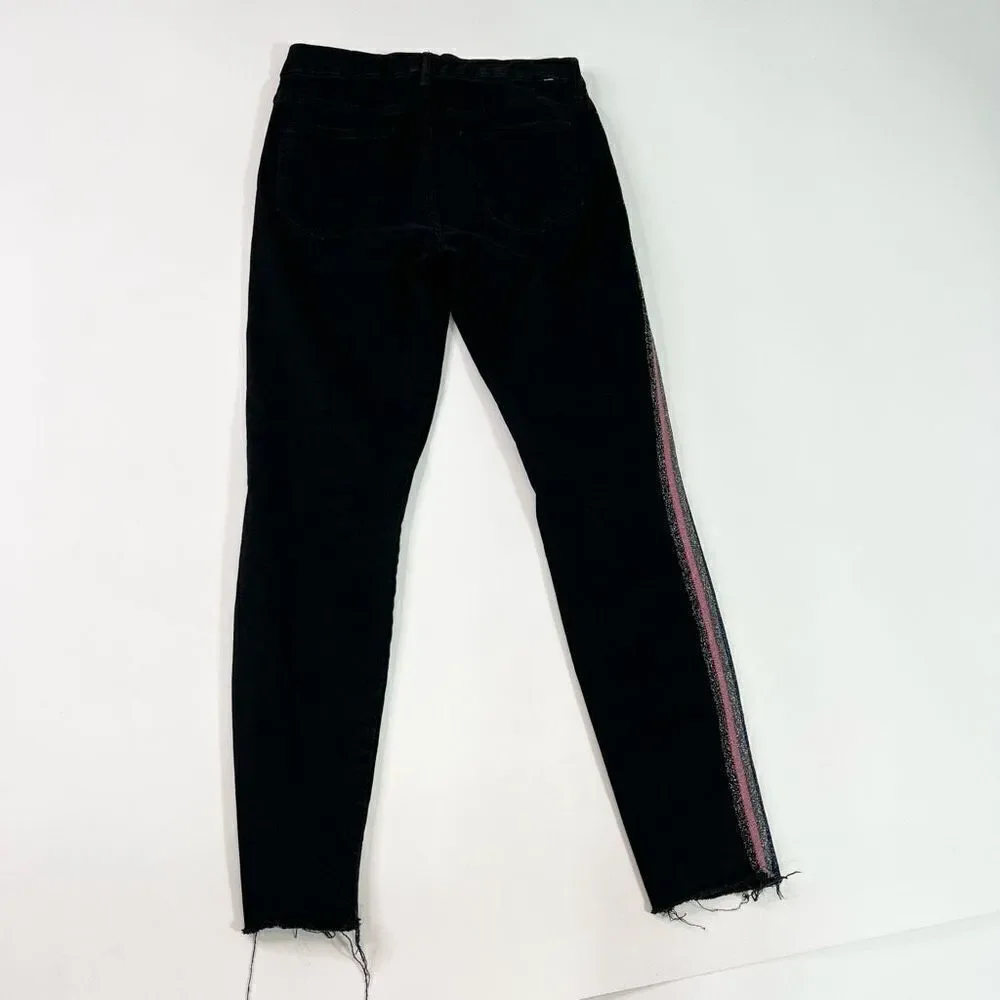Mother Looker Ankle Fray Guilty Glitter Racer Jeans Womens 29 Black Frayed Hem - Picture 8 of 14